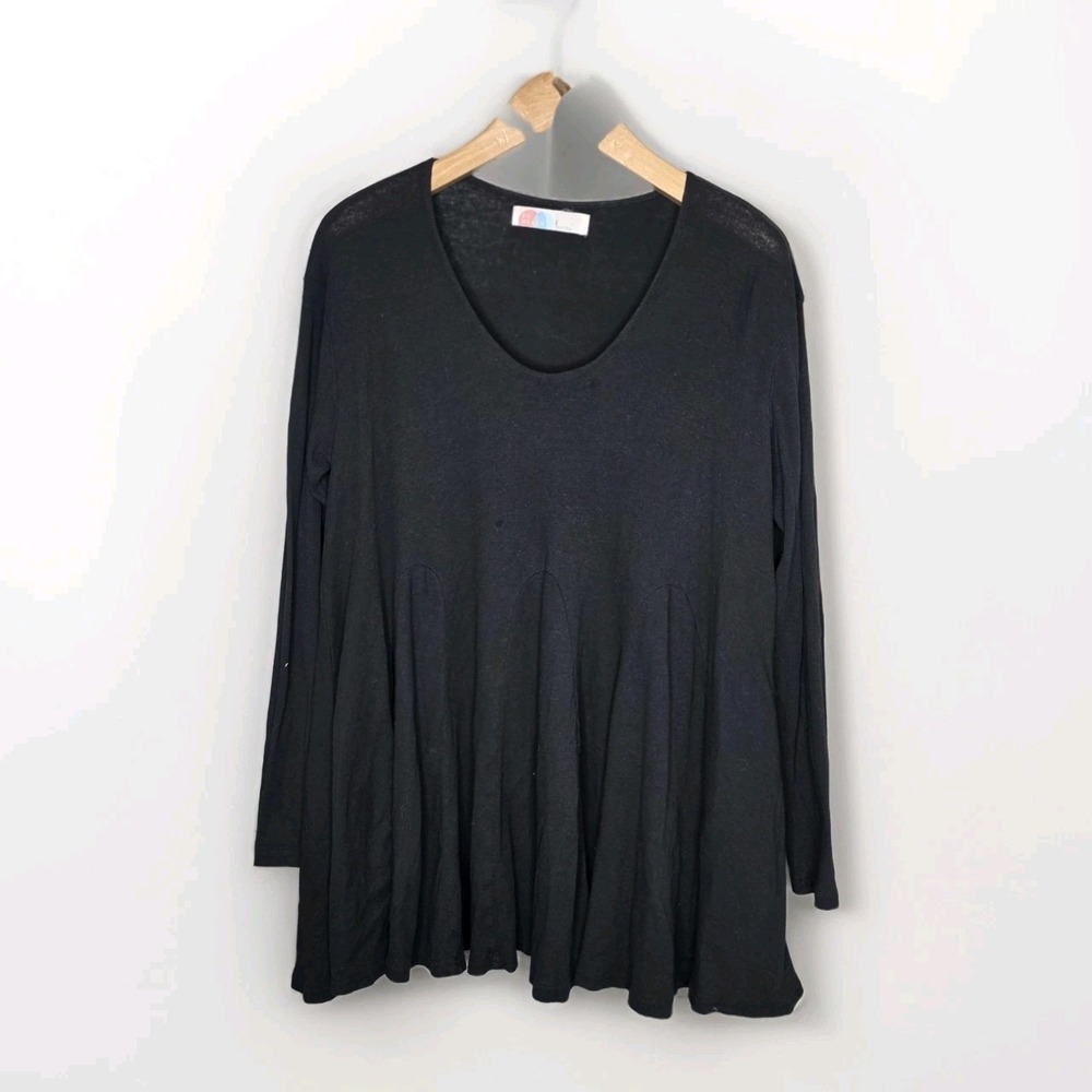 Free People Beach Black Cotton Lg VNeck Long Sleeve‎ Handkerchief Dress Shirt